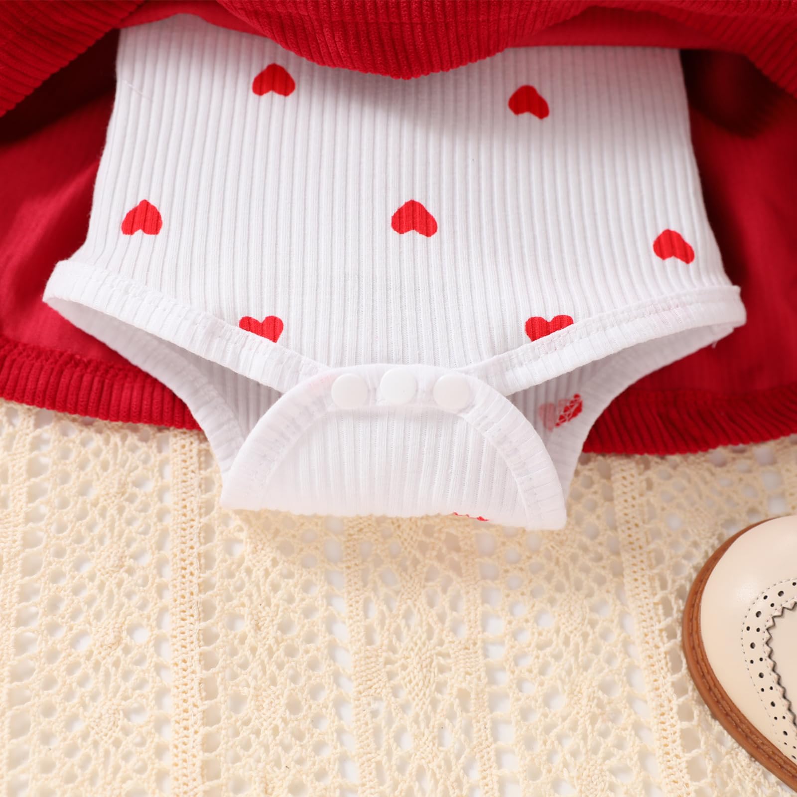 Vetement Bebe Fille Naissance Ensemble Bebe Fille Manches Longues à Volants Imprimé d'amour Body + Robe Bébé Filles Cadeau Naissance Filles Tenue Noel Bébé 0-18 Mois