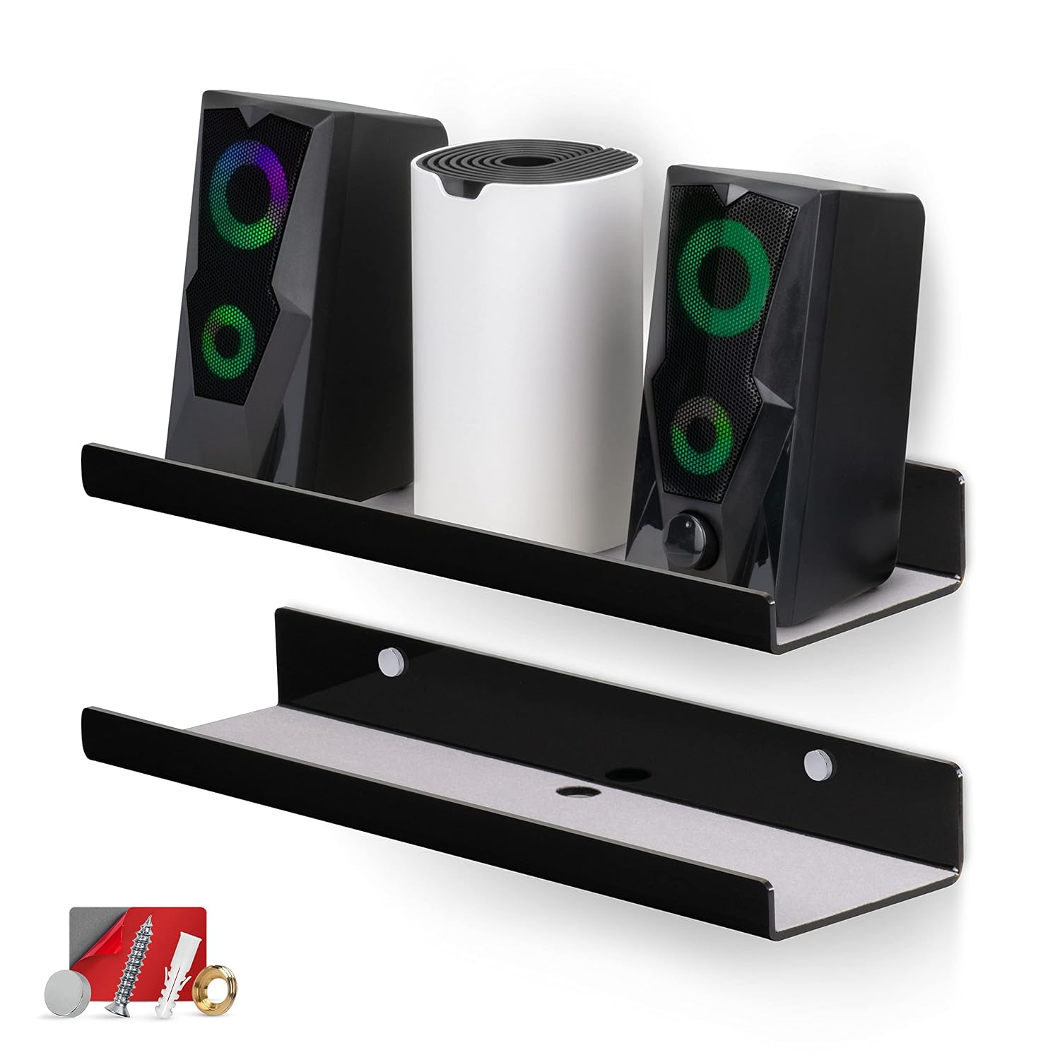 Brainwavz 2Pack 15" Floating Acrylic Wall Shelf for Speakers, Books