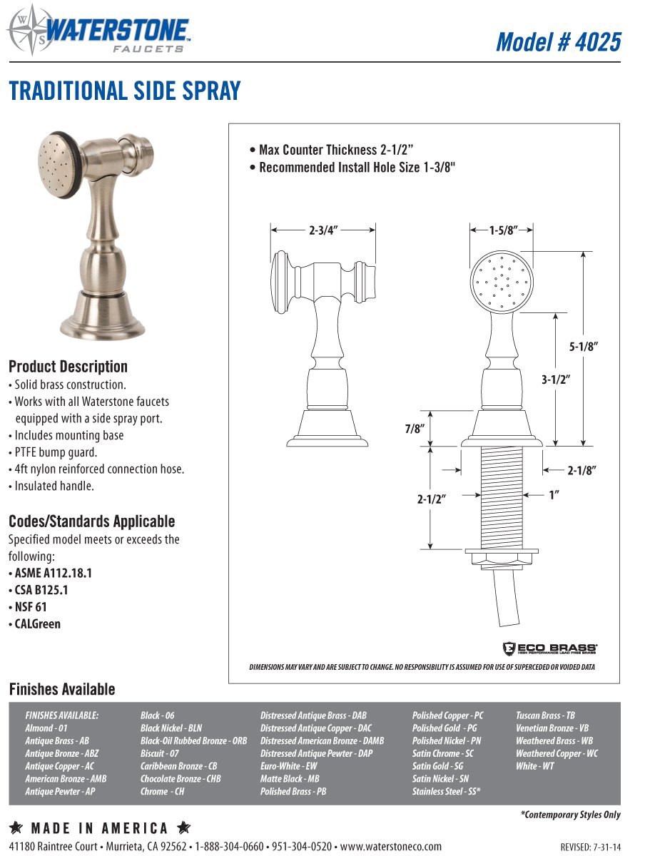 Waterstone 4900-3-AP Hampton Prep Faucet 3pc Suite Antique Pewter — view 6