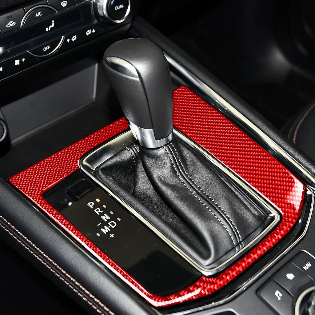 Real Red Carbon Fiber Car Center Console Automatic Shift Frame Sticker Interior Accessories Compatible with Mazda CX-5 CX5(KF)Sport/Touring/Grand Touring 2017 2018 2019 2020 2021 2022 2023 2024