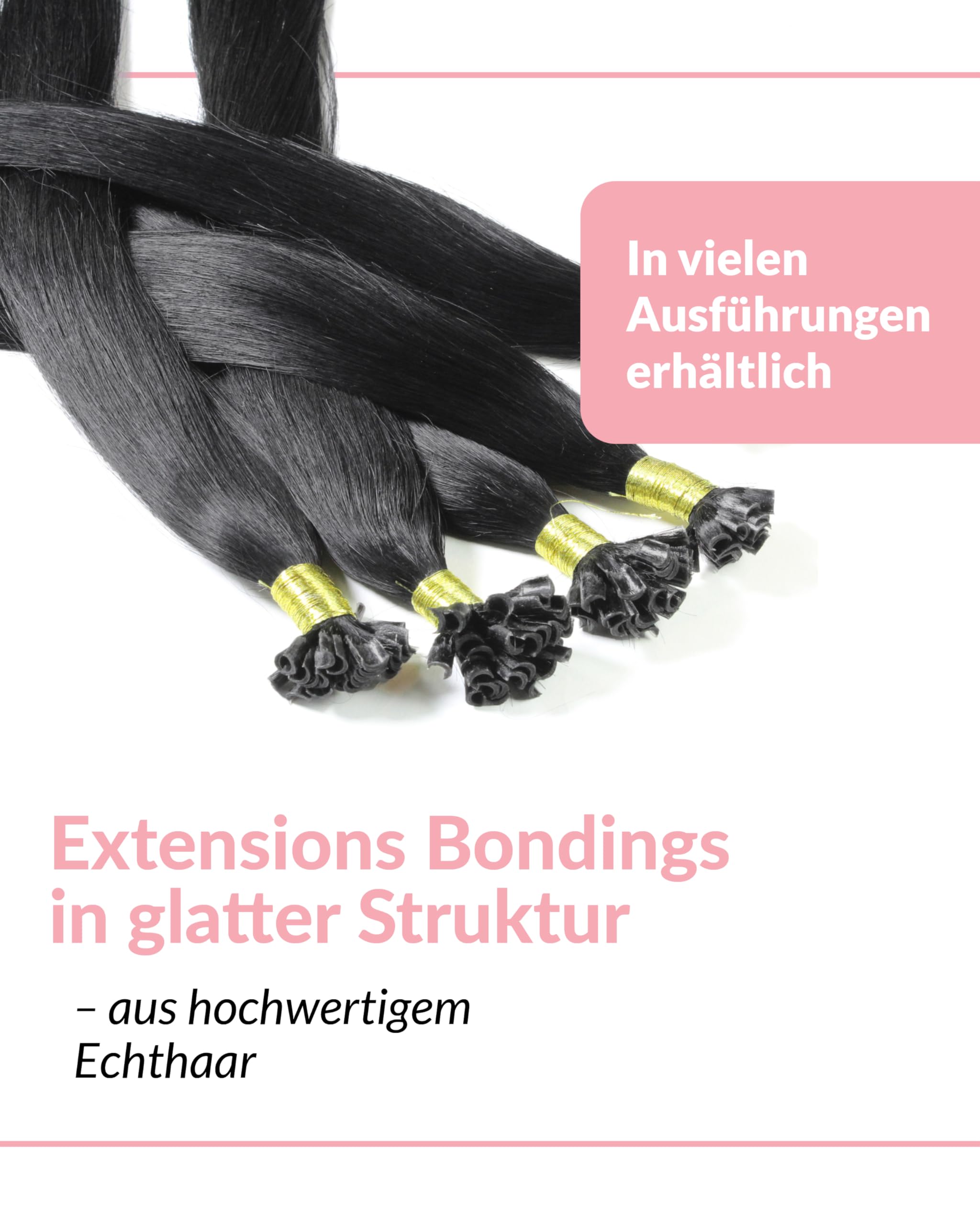 hair2heart Extensions Echthaar Bondings Glatt - 200 Strähnen 0.5g 40cm Schwarz