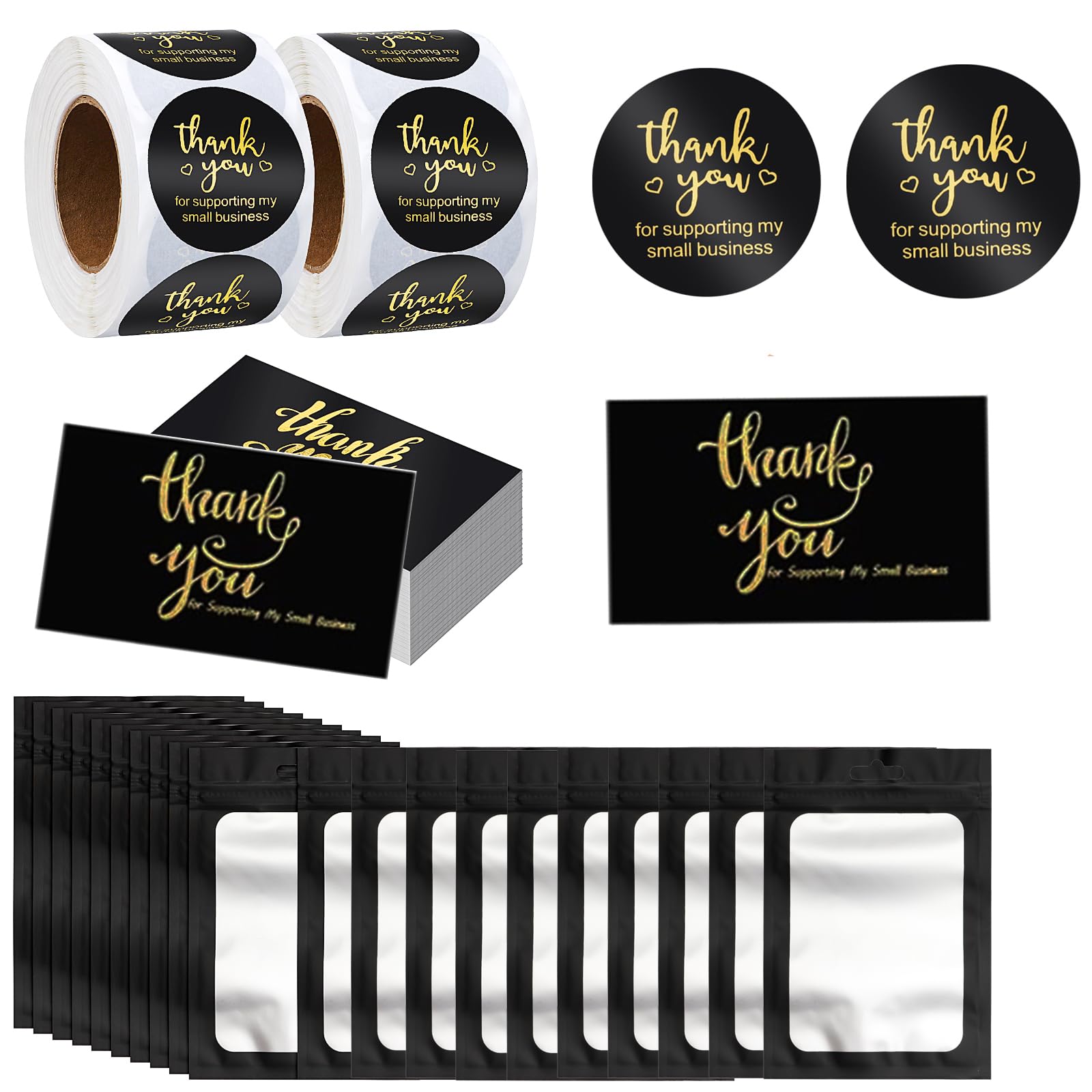 Lefiocky 1120 Pcs Thank Cards and Stickers Set 1.5 Inch with Gold Foil Lettering Thank for Supporting My Small Business Tiny Thank You Cards and