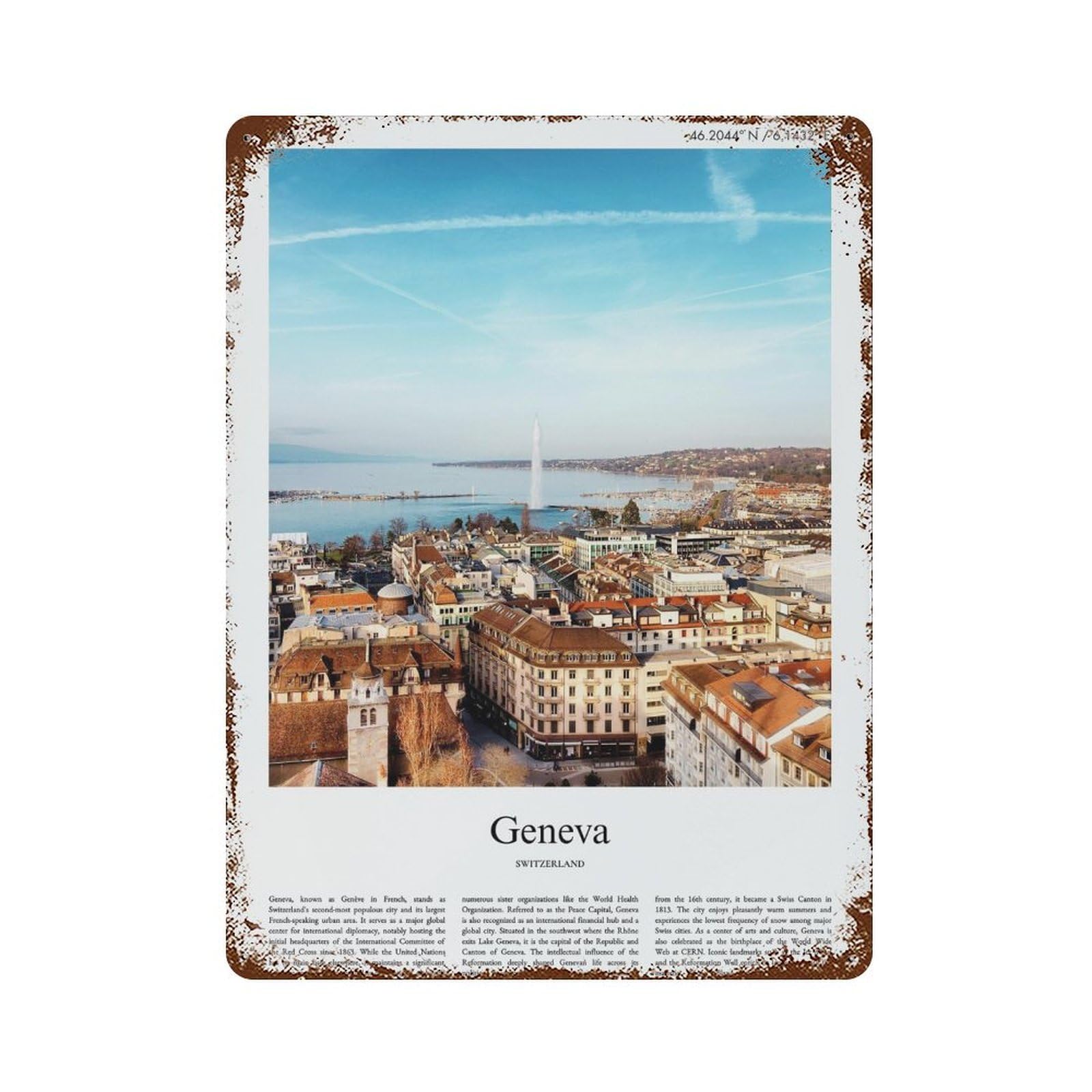 xiaoxiaoshen Geneva Switzerland City Scenery Wall Decor Art Metal Tin Poster Modern Home Decor Art Home Bar Shop Decorations Vintage Sign 40x30cm
