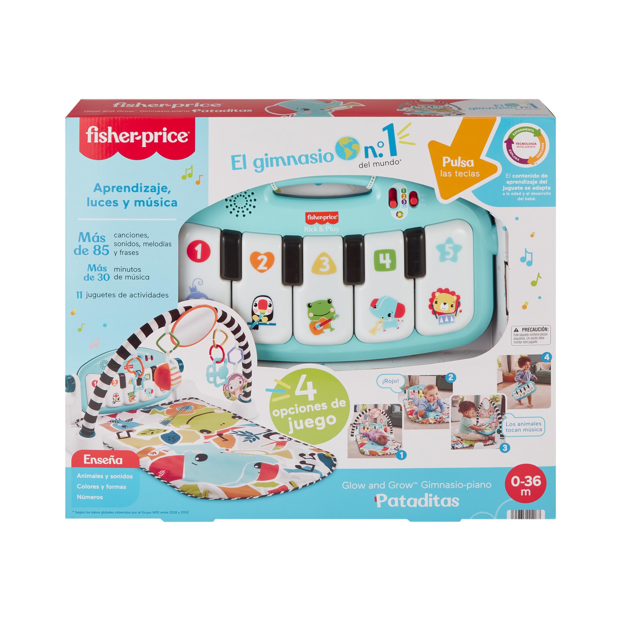 Fisher-Price Kick & Play Glow & Grow Alfombra con piano pataditas con luces y sonidos, juguete para bebé recién nacido, versión español (HWY54)