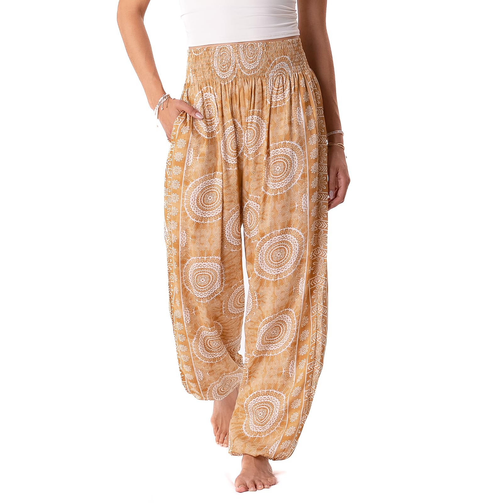 Lotus and Luna Women's Harem Pants Thai Pants for Beach &amp; Lounge High Waisted Flowy Boho Pants Genie Pants Yoga Pants