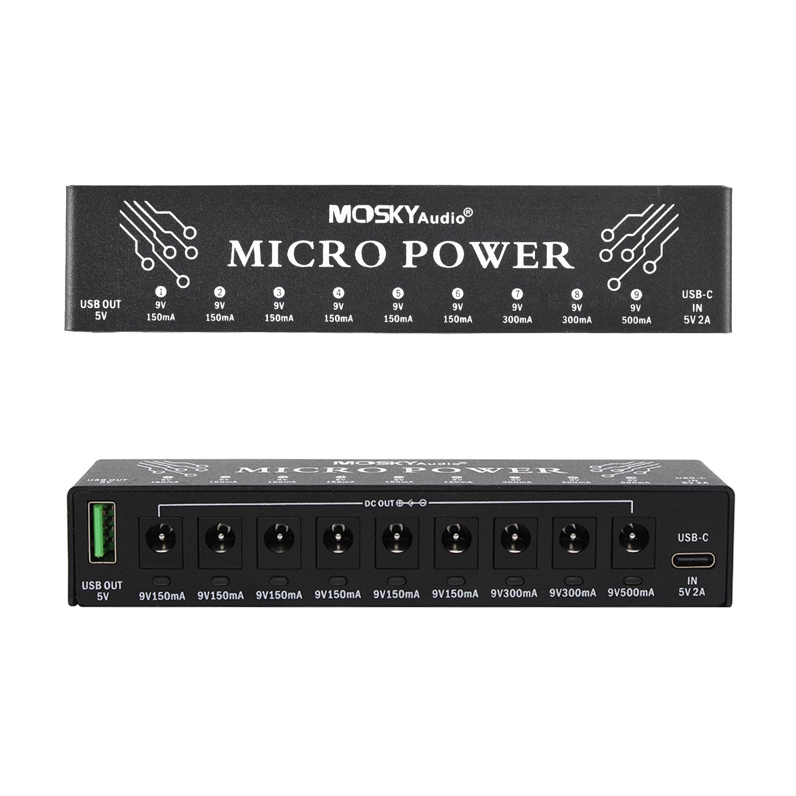 Btuty Alimentatore per Chitarra Ricarica di Strumenti Musicali A 10 Canali con Protezione da Cortocircuito Indipendente Indicatore LED 9 Uscite Dc E 1 Uscita USB per Effetti A Pedale Chitarra Altri
