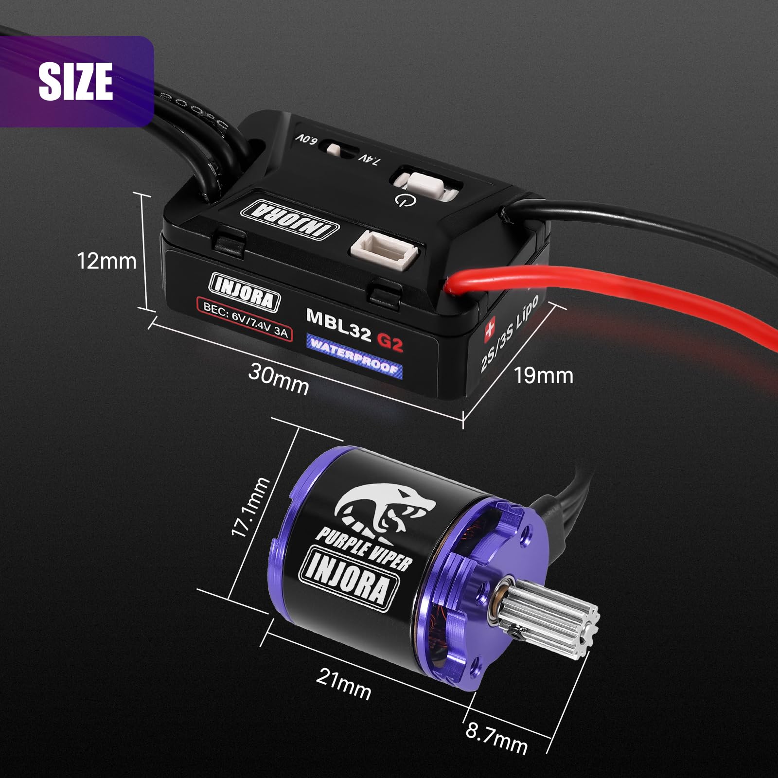INJORA MBL32 G2 Wasserdichter Brushless-Regler & 1721 Purple Viper Außenläufer-Motor für 1/18 TRX4M Ascent-18