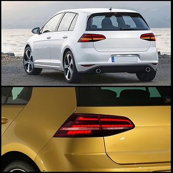 VLAND LED Tail lights Compatible with Golf7 Golf7.5 MK7 MK7.5 2014-2020(Not for GTI/R) Full Led Rear Lamp Assembly w/Sequential, Red lens