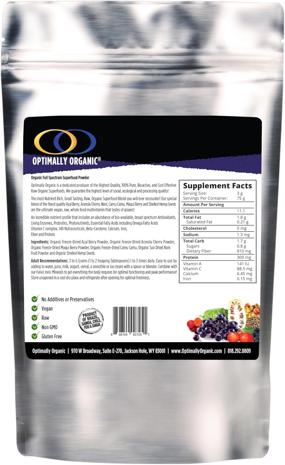 Optimally Organic Raw Freeze Dried Full Spectrum Superfood Powder - Immune System & Digestion Support