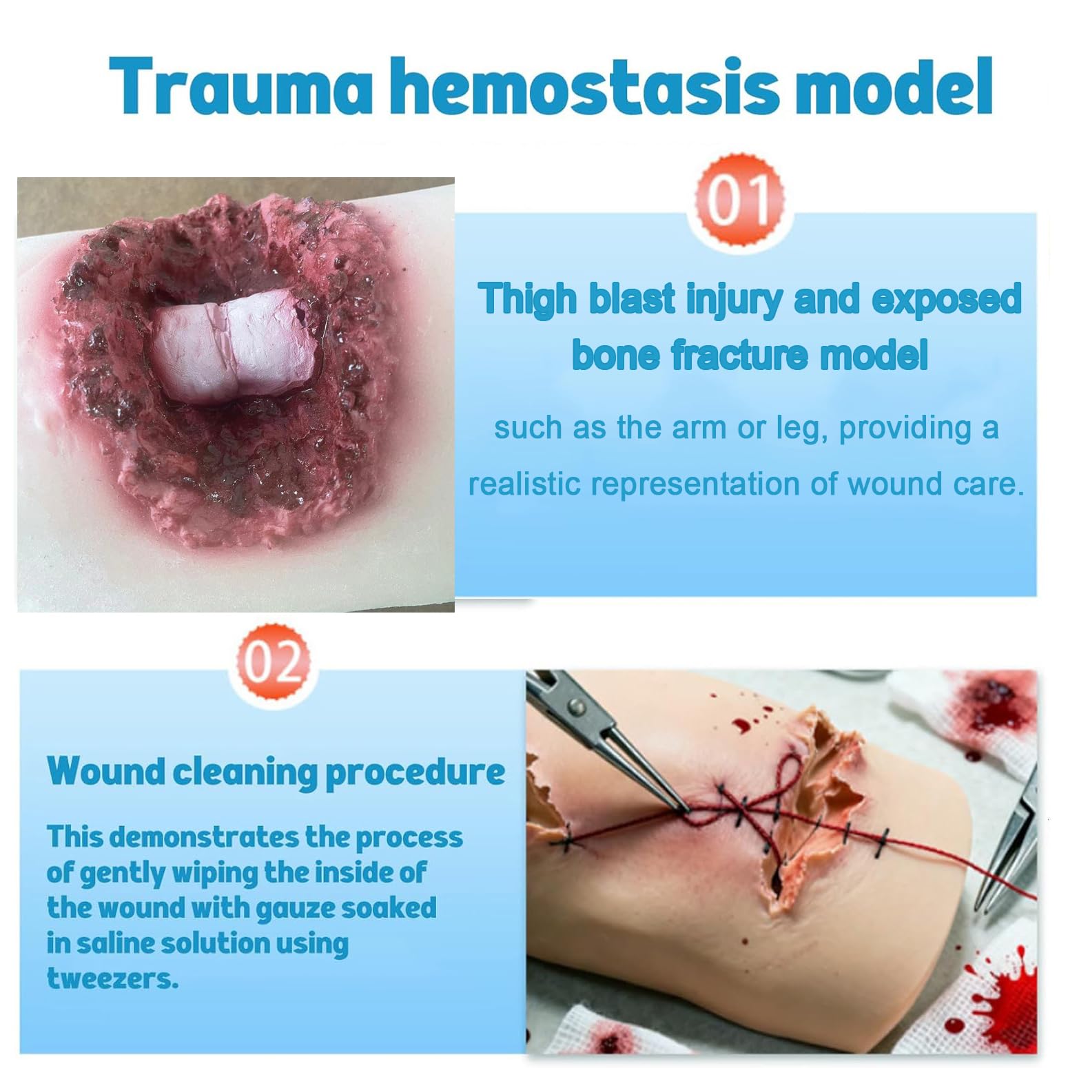 Modèle De Fracture Ouverte, Kit D'entraînement d'emballage De Plaie, Modèle De Simulateur De Lacération Réutilisable, Pratique De Suture D'entraîneur De Plaie, pour Pratiquer Les Techniques