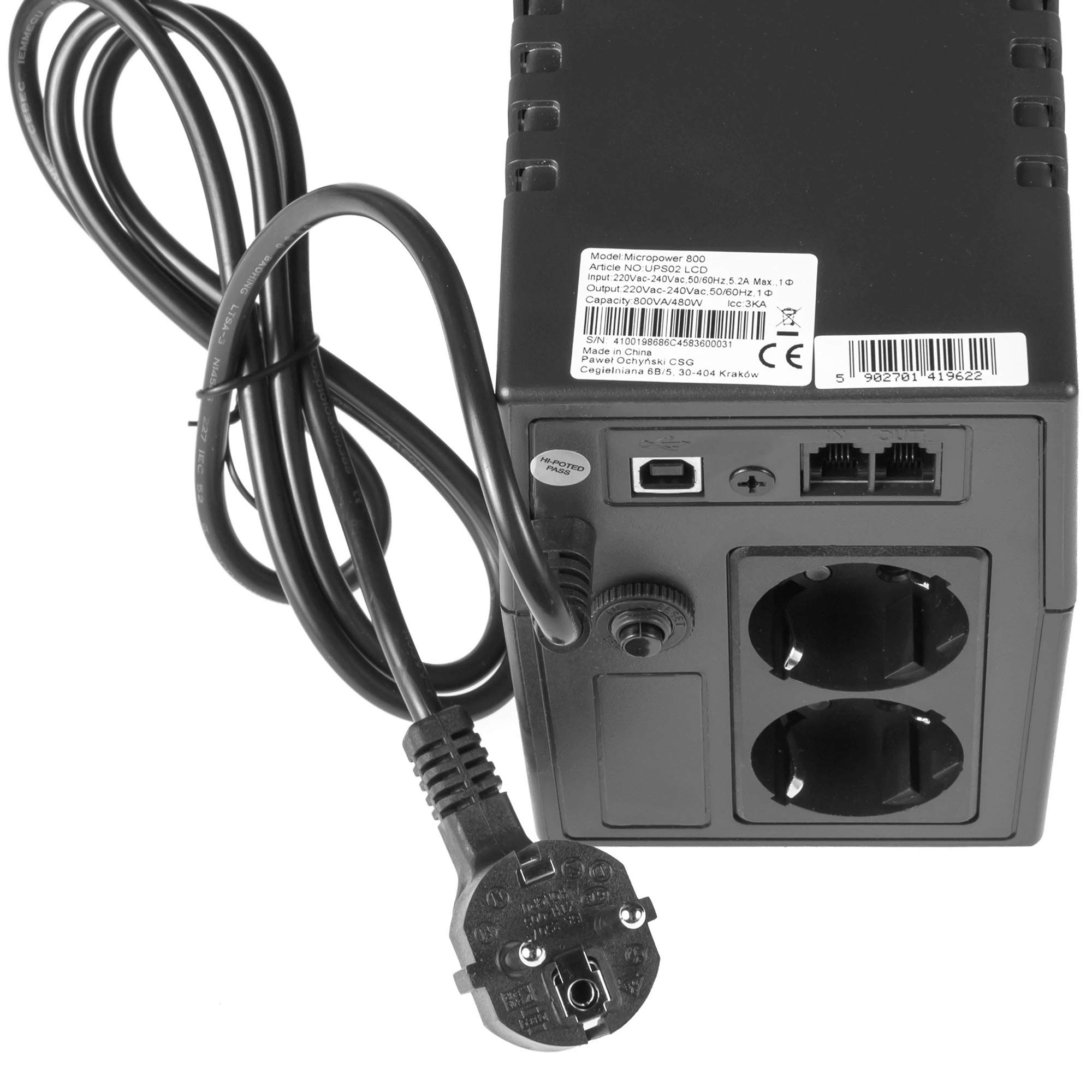 Green Cell UPS02 Alimentation d'énergie Non interruptible Interactivité de Ligne 0,8 kVA 480 W 2 Sortie(s) CA