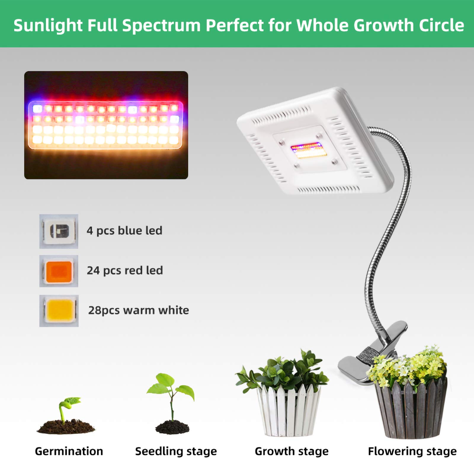 Oświetlenie LED do uprawy 25W Pełne spektrum IP67 Wodoodporne oświetlenie do uprawy roślin z 4 trybami kolorów Lampa do uprawy dla roślin Kwiaty Sadzonki Rosnąca lampa fito