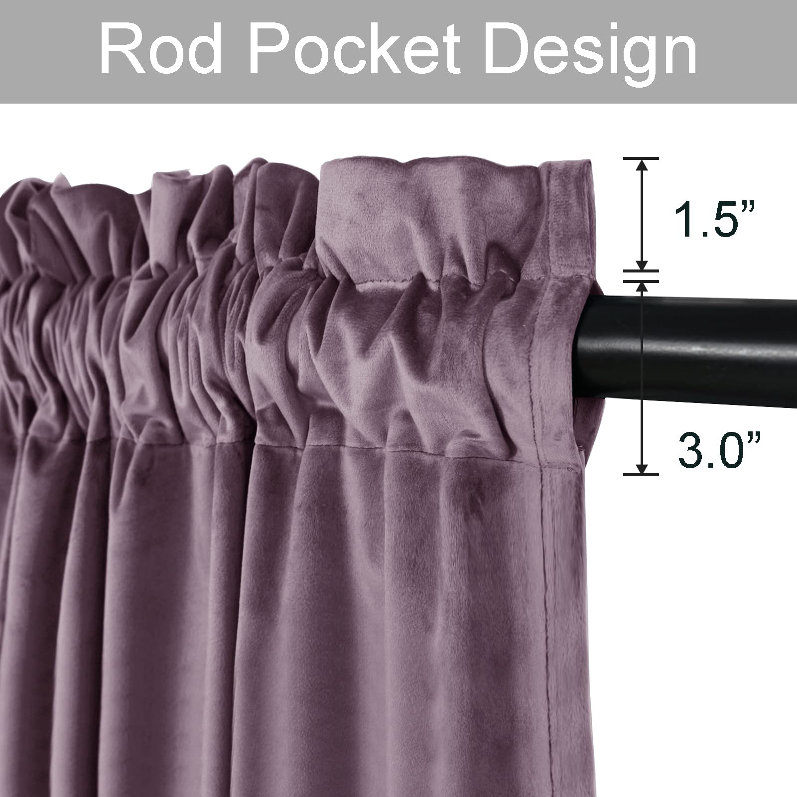 JIUZHEN Cortinas Opacas de Terciopelo Lavanda de 108 Pulgadas de Largo, Suaves, Retro, con Aislamiento térmico y reducción de Ruido y Bolsillo para cortinero, para Sala de Estar, 70 Pulgadas de Ancho