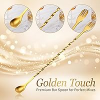 Boao 8-Piece Multicolored 10-Inch Stainless Steel Spiral Cocktail Bar Spoons for Bartenders and Home Use