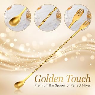 Boao 8-Piece Multicolored 10-Inch Stainless Steel Spiral Cocktail Bar Spoons for Bartenders and Home Use