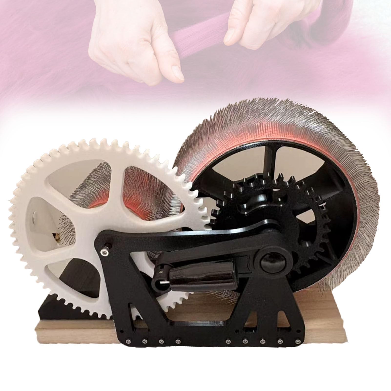 Pfps Fast Color Mixing Drum Carder with Hand Crank, Manual Wool Carding Machine with Wide Wooden Drum, for Fleece, Sheep Wool, Pet Hair Blending, Spinning Blackwhite