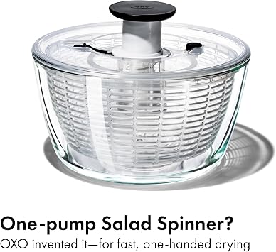 OXO Good Grips Glass Salad Spinner - Large 6.22-Qt Lettuce & Fruit Washer, Borosilicate Glass Bowl, BPA-Free, Easy Pump