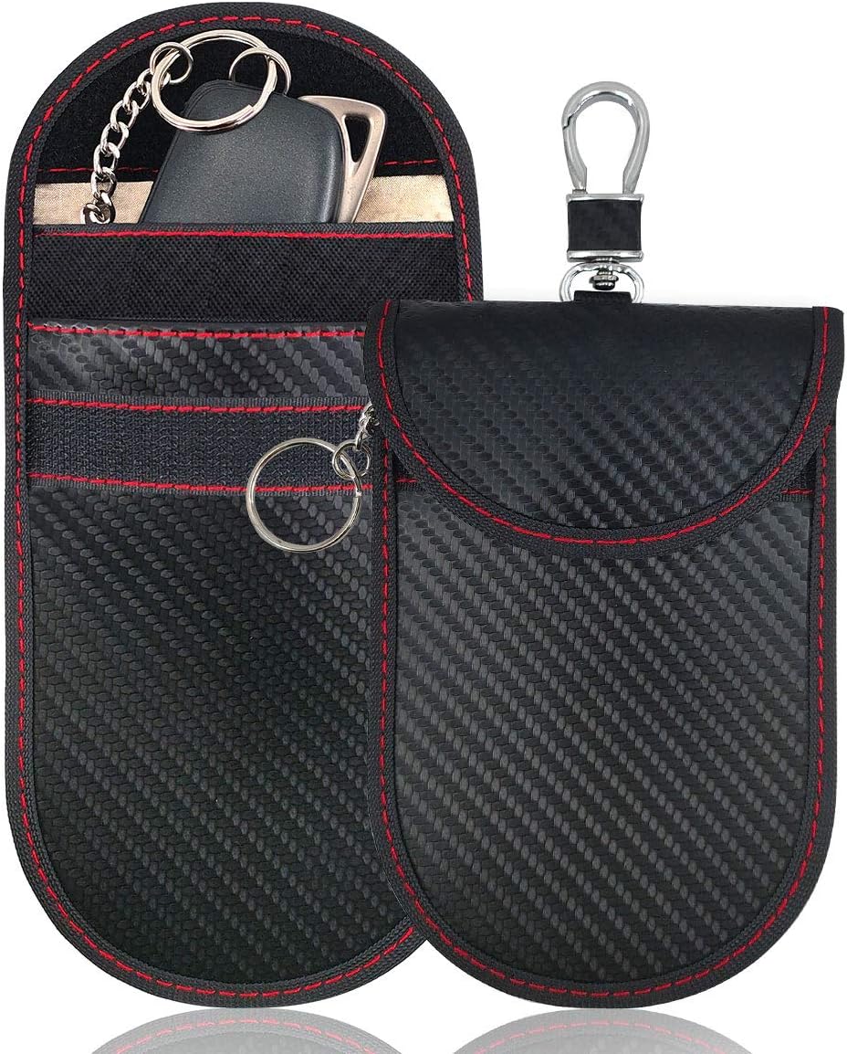 Faraday Key Fob Pouch(2 Pack), Upgraded Signal Blocking Key Fob case, RFID Key Fob Protector Pouch,Anti-Theft RFID Blocking Cage for Keyless Car Key(Carbon Fiber Fabric)