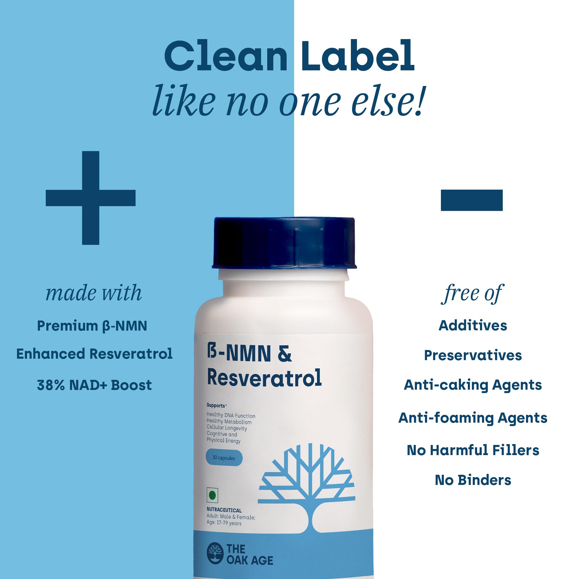 The Oak Age NMN with Resveratrol Supplement- 500mg NMN for Longevity– NAD Supplement to Support Energy Production, Cellular Rejuvenation & Healthy Ageing– No Additives, Preservatives 2