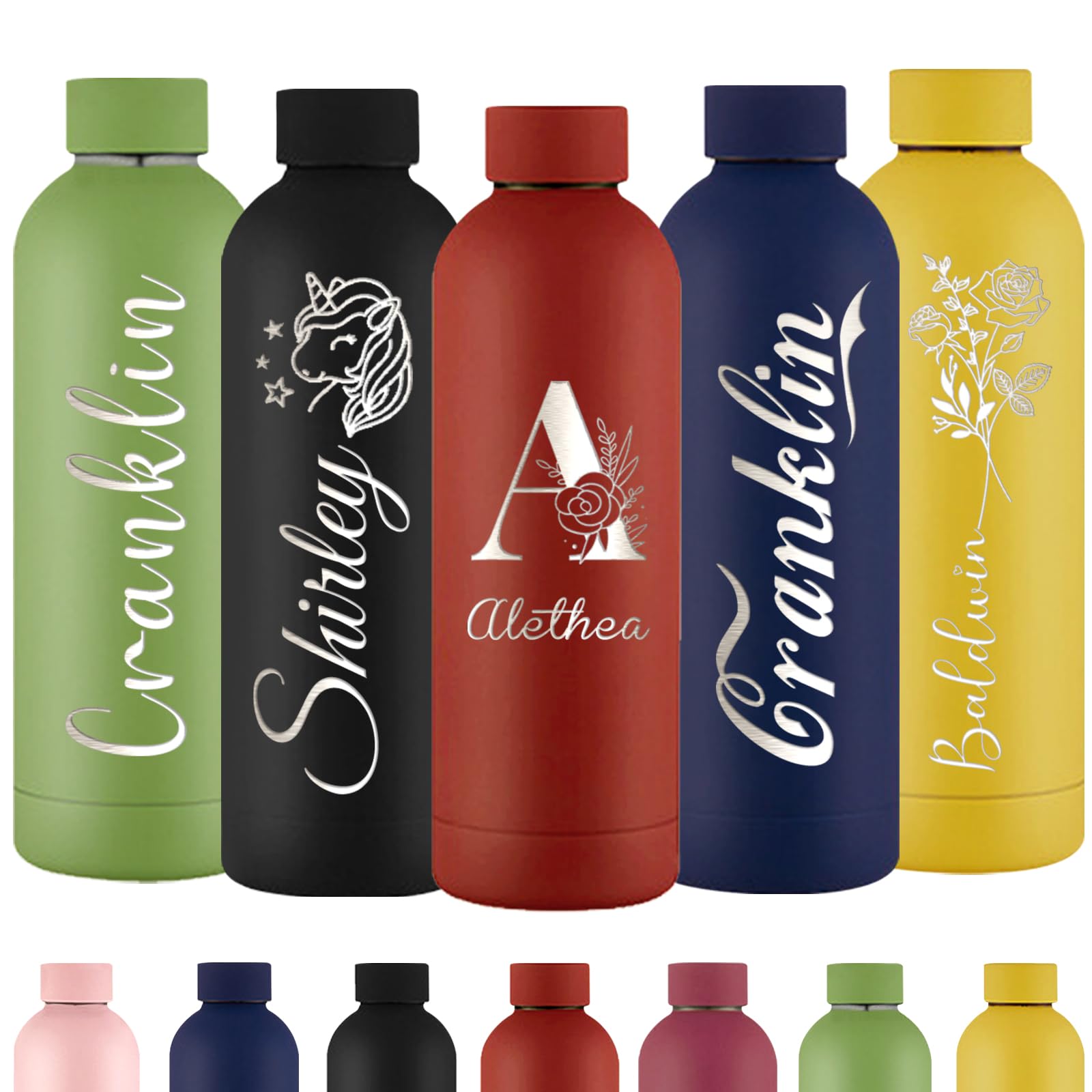 Xihedfd Personalised Water Bottles Custom Engraved Water Bottle with Name Customised Insulated Stainless Steels 500ml Water Bottle for School Office Sport
