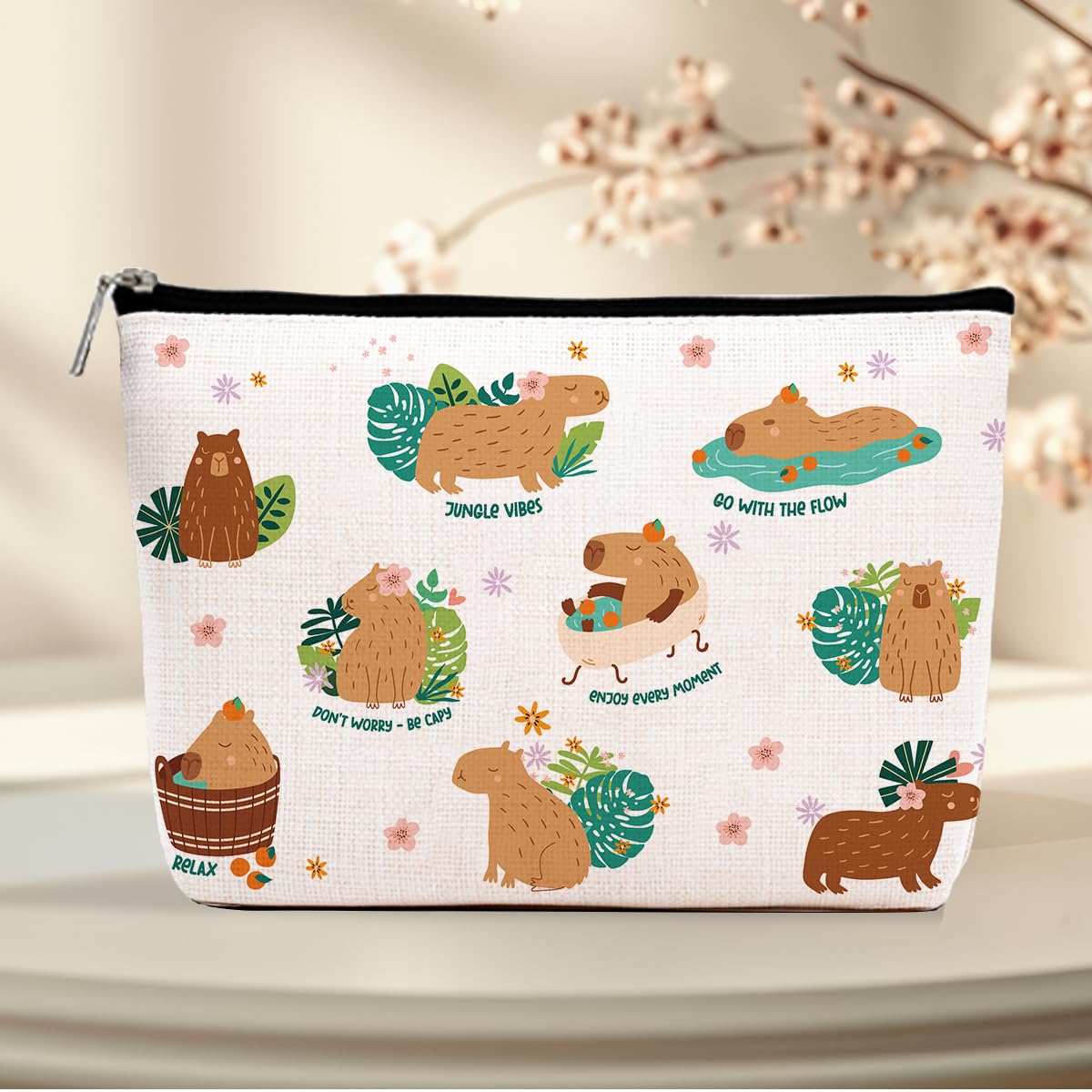 Capybara Gifts, Cute Capybara Makeup Bag, Capybaras Stuff Cosmetic Bag Travel Pouch, Capybaras Animal Lovers Gifts for Women Girls Daughter Friend Sisters Friendship Graduation Birthday Gifts