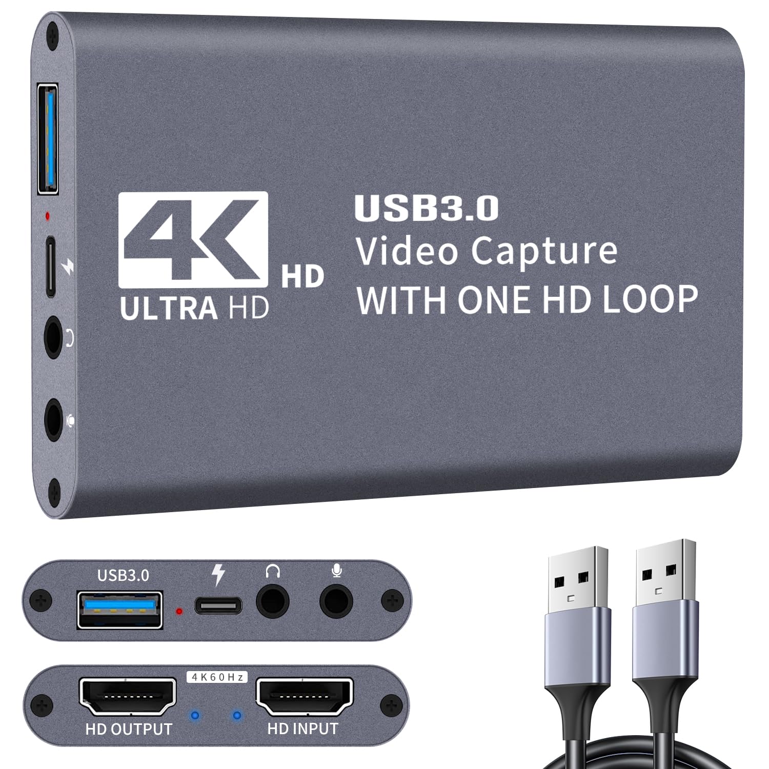 Scheda di acquisizione HDMI 4K, USB3.0 1080P 60 FPS, scheda di acquisizione audio video con microfono, registratore video per Nintendo Switch/PS5/Xbox/OBS/fotocamera/PC, adatta per streaming
