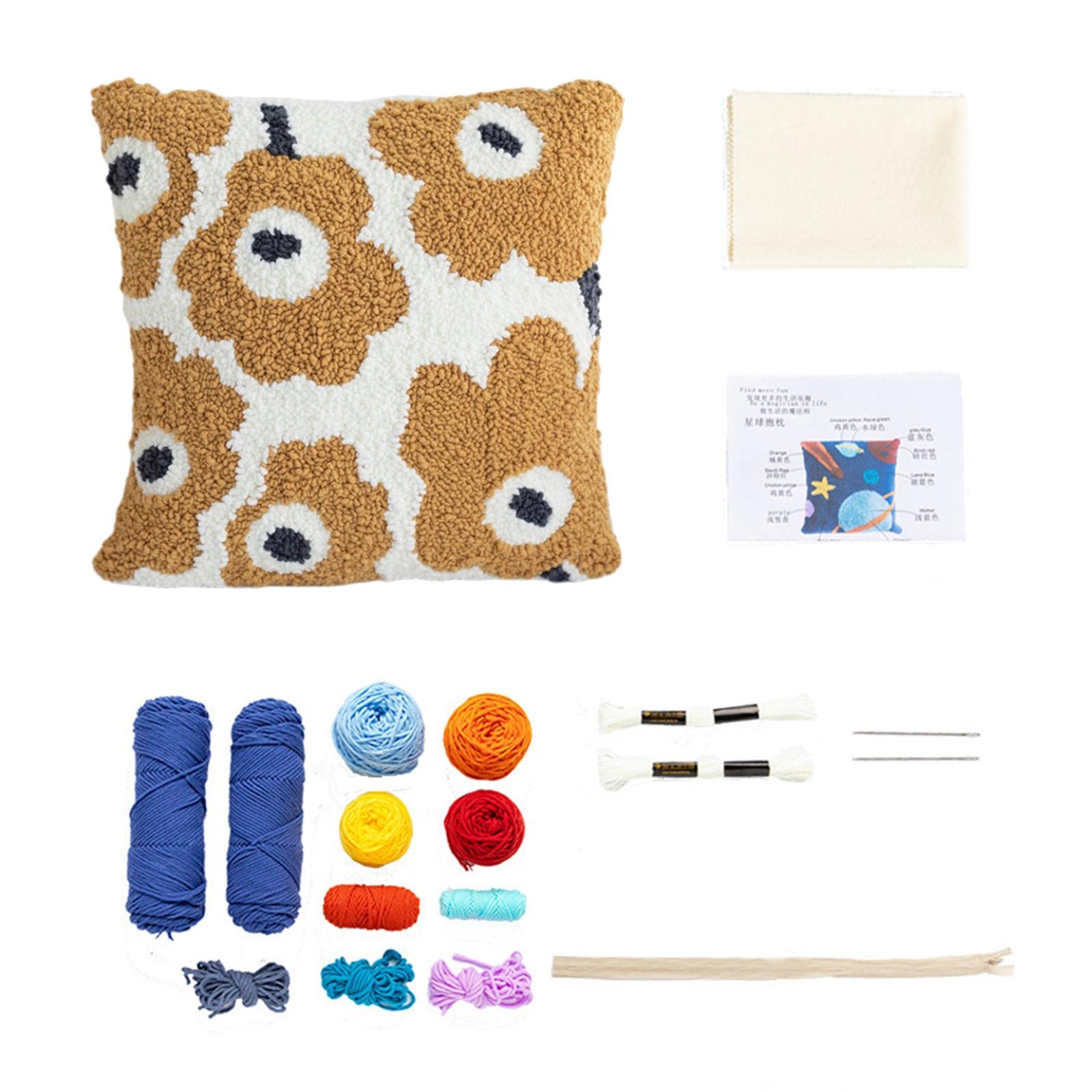 Punch Embroidery Material Kit Ricamo con Copricuscino Tela Pre-Stampata Ago Cornice in Legno E Filato Morbido per Artigianato Creativo Adatto a Bambin, Fiore Giallo