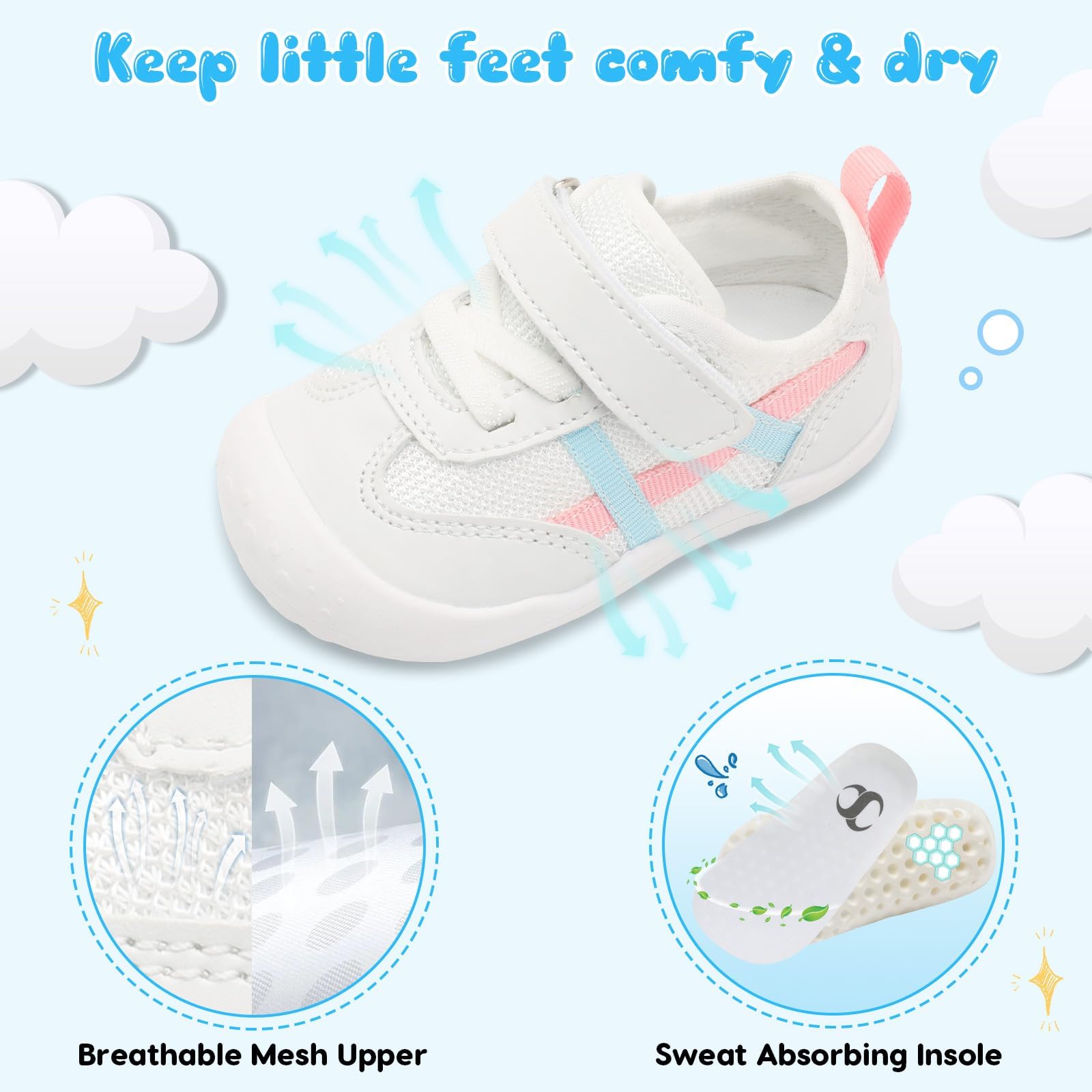 JIASUQI Baby Barefoot Shoes Boy Girls First Walking Shoe Infant Breathable Sneakers Lightweight Non-Slip Crib Shoes Indoor Outdoor — view 5