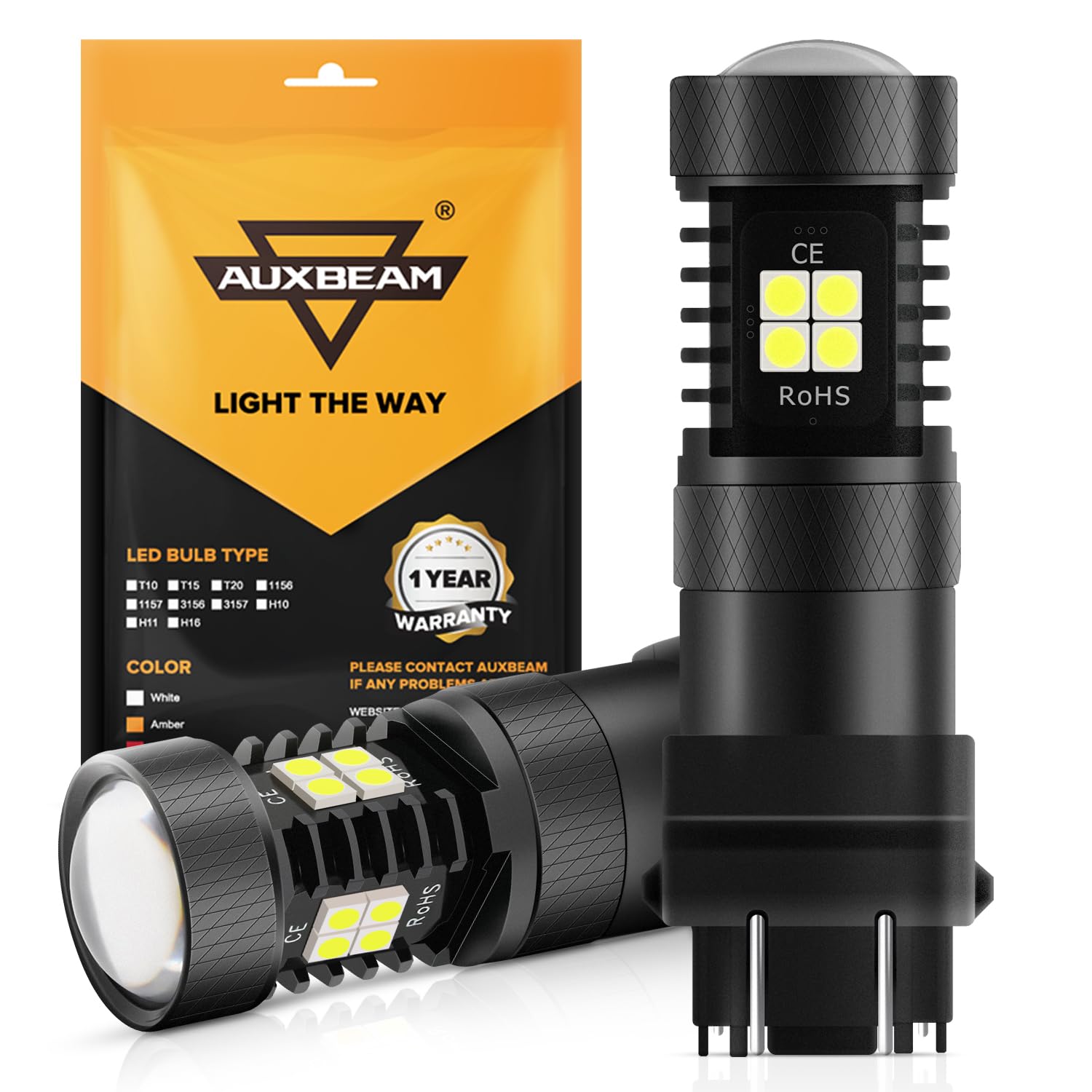 Auxbeam 3157 LED Bulb White, 300% Brighter 3157 3457 4157 Bulbs with Projector for Backup Reverse Lights DRL Parking Lights (Need Resistors for Brake or Turn Signal Light Use)