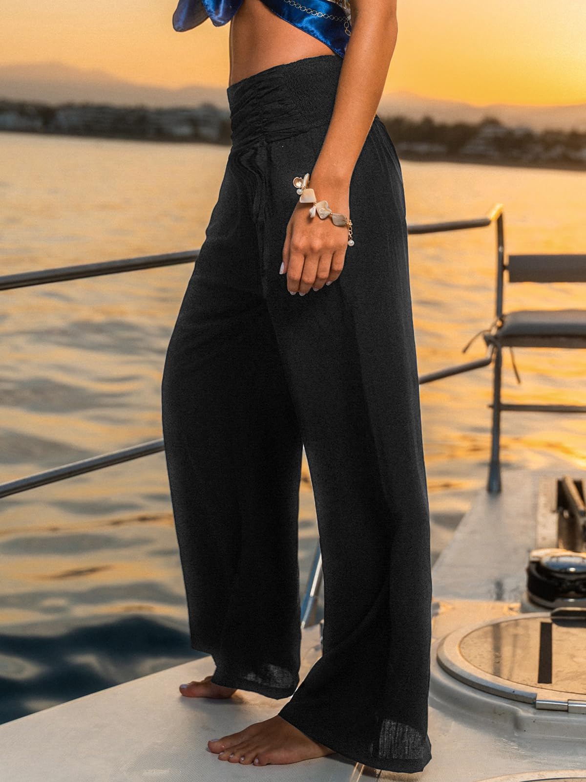 CUPSHE Pantalon Palazzo à jambes larges et taille haute pour femme, coupe ample fluide pour la plage, le yoga, les vacances, l'été
