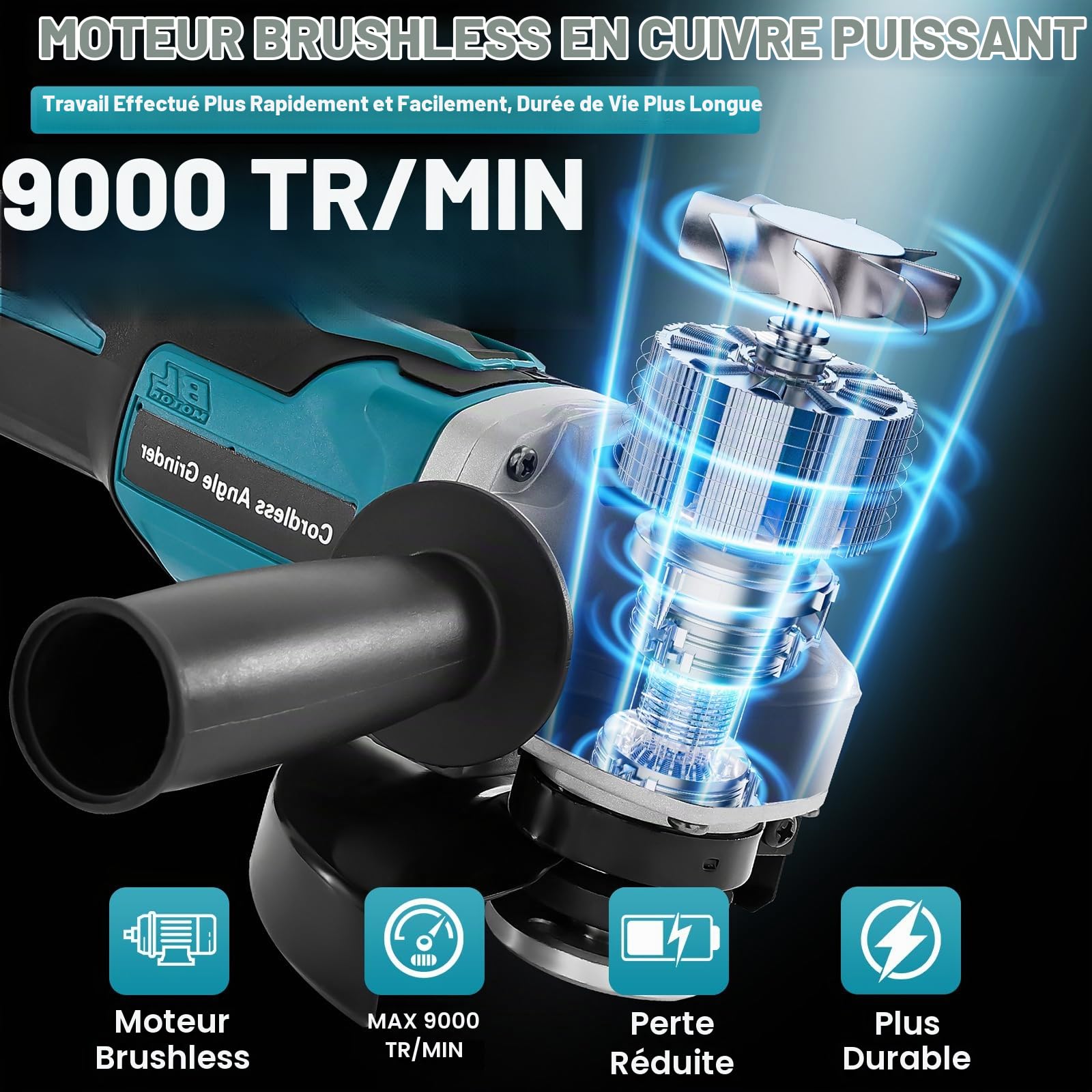 Yofuly Meuleuse d'angle Sans Fil pour MMaki-ta 18V/21V Batterie, Disqueuse Sans Fil avec 2 * 3.0Ah Batterie, 9000tr/min Meuleuse Angulaire avec 5 * Disque de Coupe de 125mm, 2* Disque à Lamelles