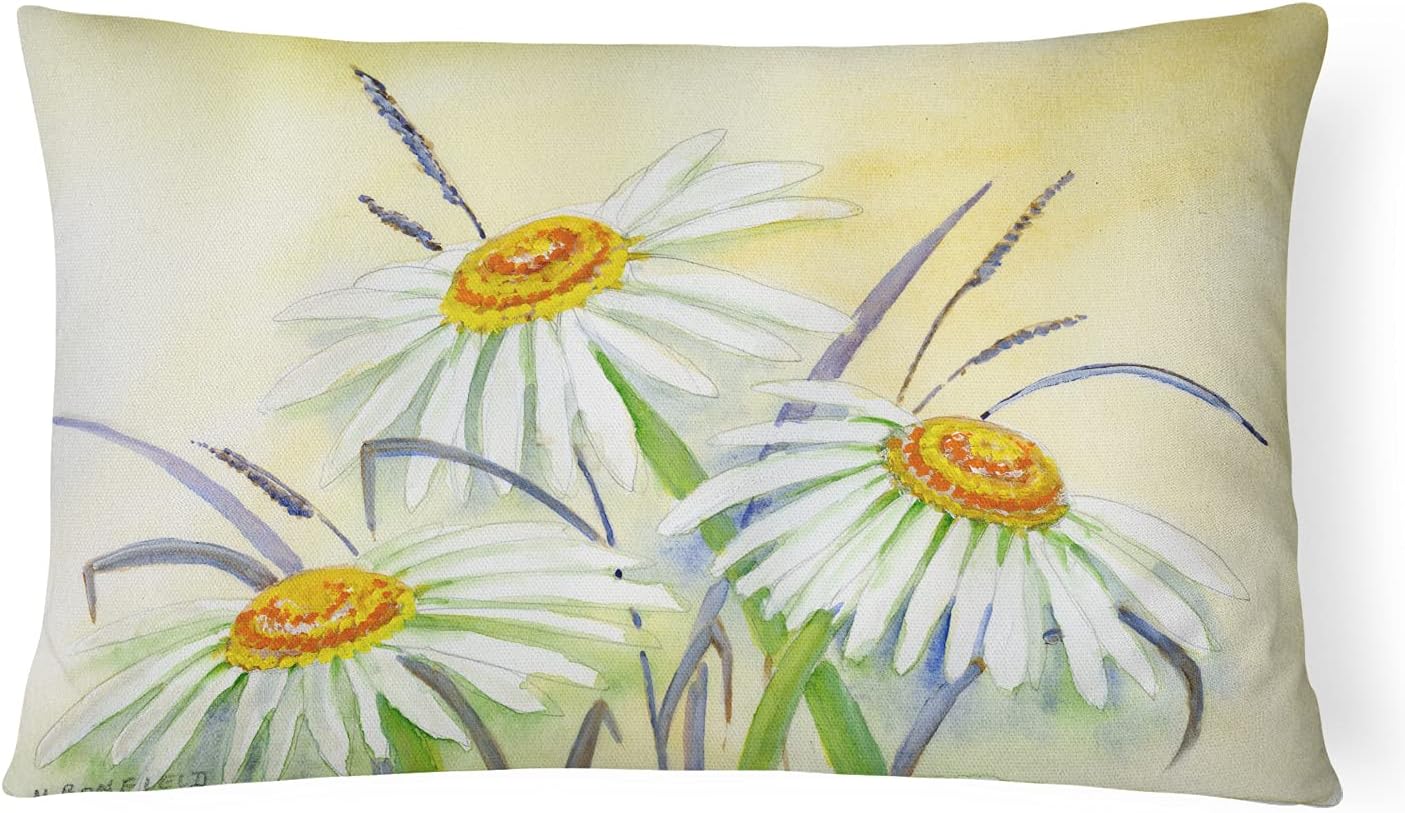 Caroline's Treasures BMBO1108PW1216 Daisies by Maureen Bonfield Canvas Fabric Decorative Pillow Machine Washable, Indoor Outdoor Decorative Pillow for Couch, Bed or Patio, 12HX16W