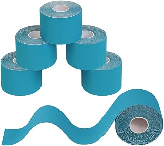BB Sport 6 Rollos Cinta Kinesiología Tape Muchos Colores 5 m x 5 cm Cinta Muscular E- Book Ejemplos Aplicación, Color:azul claro