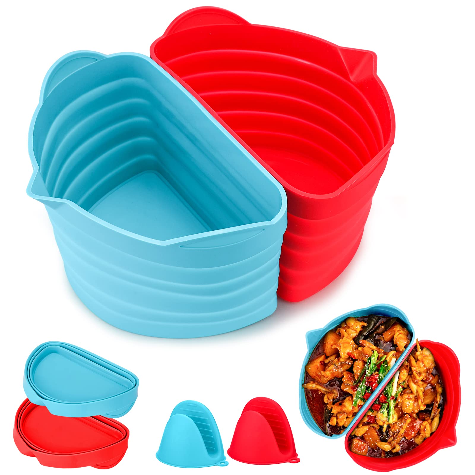 Silicone Slow Cooker Liners, Slow Cooker Divider Liners, Compatible with Crockpot 6 QT Oval Slow Cooker, Easy Cleanup, Reusable & Leak-Proof Dishwasher Safe Slow Cooker Cooking Liner, Red & Blue