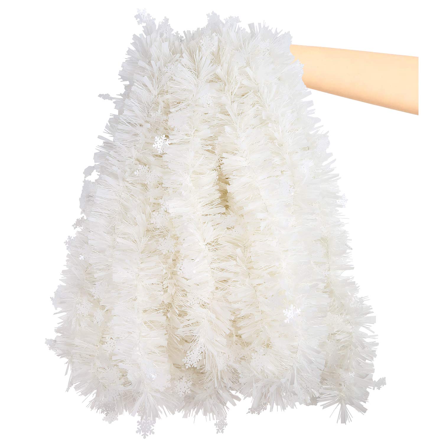 Lokipa White Tinsel With Star 10 Meters White Christmas Chunky Tinsel Garland With Star For Christmas Tree Decorations