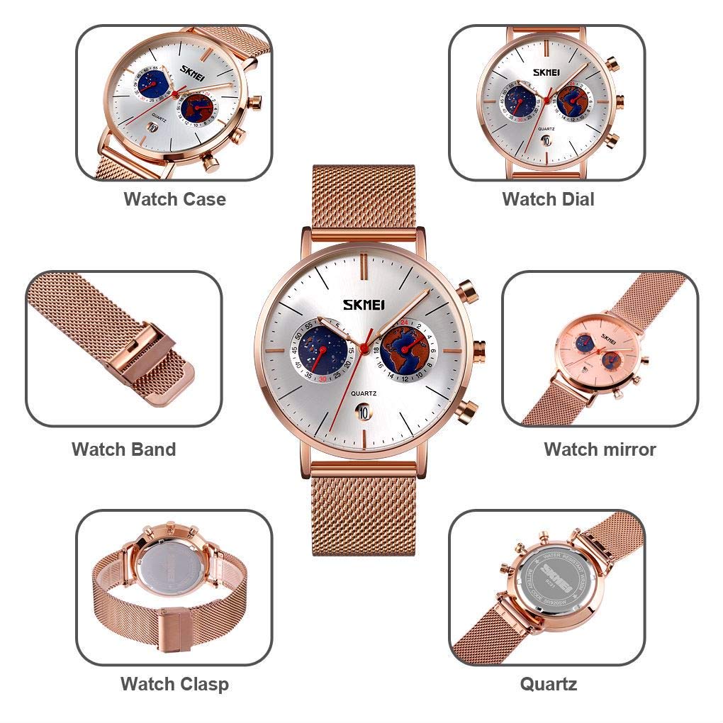 MASTOP Reloj de pulsera de cuarzo para hombre, de moda, de negocios, de marca, cronómetro, puntero luminoso, impermeable, visualización de fecha, reloj de malla para hombre