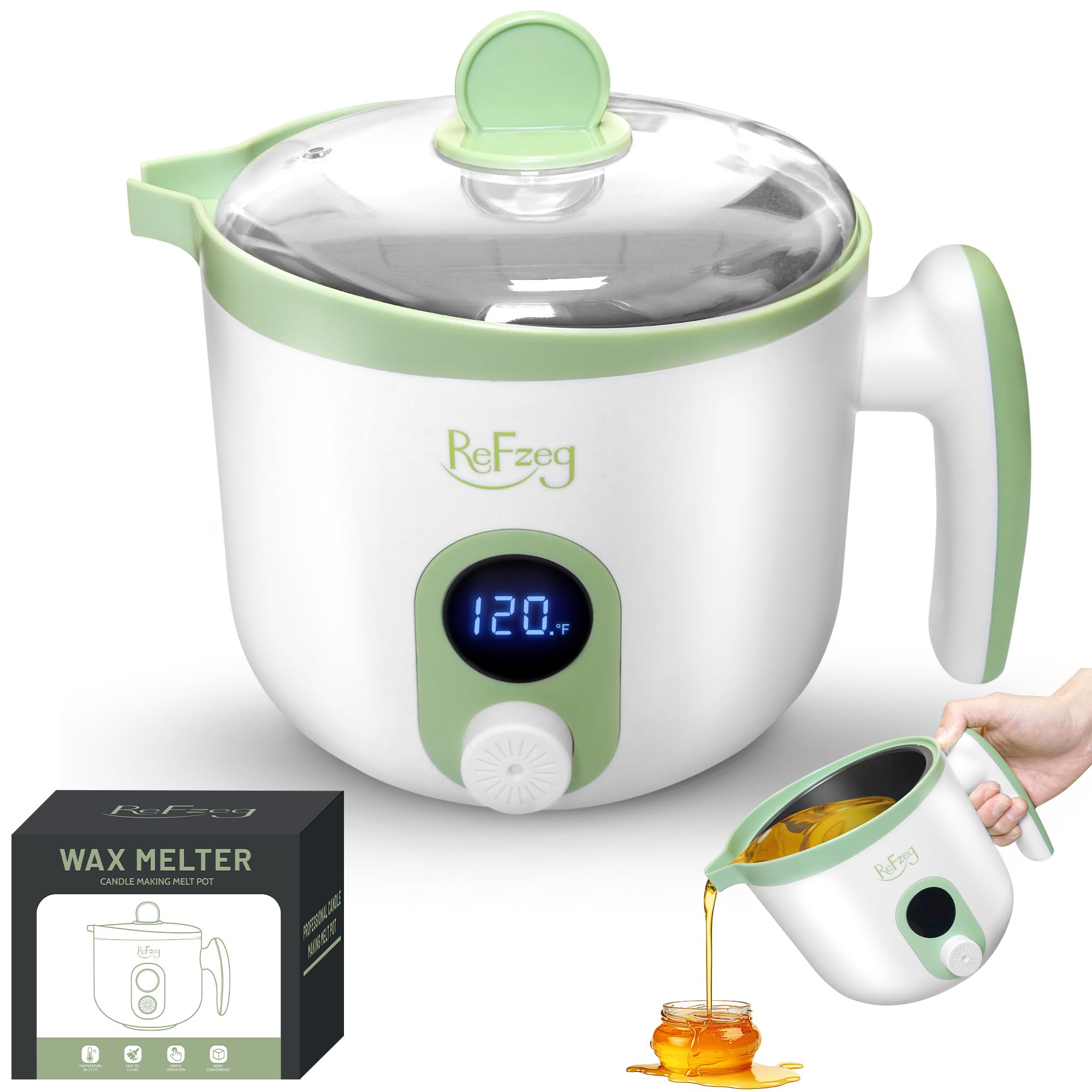 Olla eléctrica para fundir velas, para hacer velas tú mismo, con pico vertedor, antiadherente, para hacer velas, para hacer jabón, con pantalla digital y función de temperatura constante, color blanco