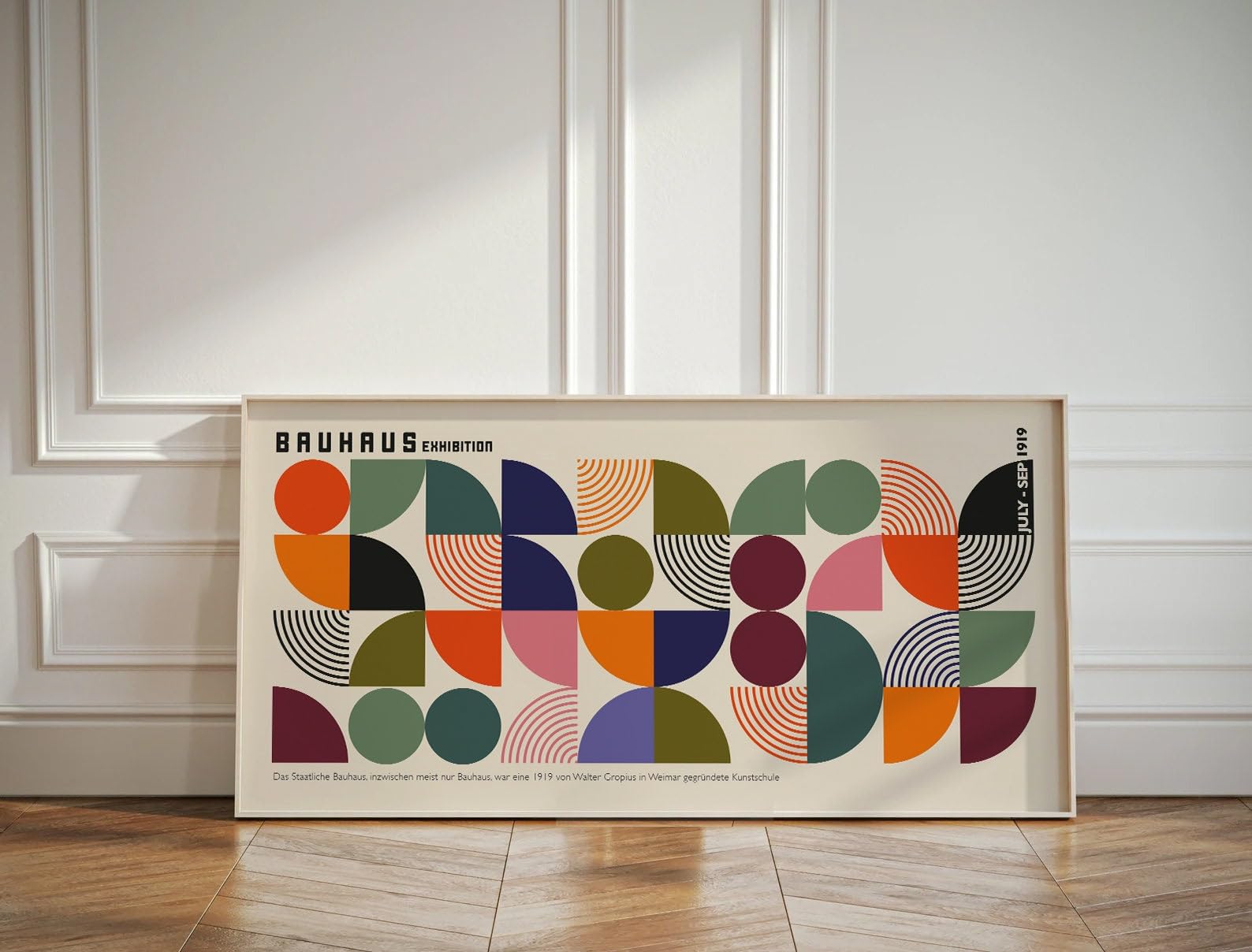 Bauhaus Print Exhibition Poster: Mid-Century Modern Canvas Art Painting Geometric Wall Art(65x130cm/Frameless)