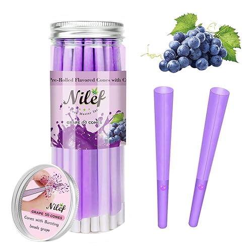 Nilef Flavored Pre Rolled Cones | 1 1/4 Size 84mm/26mm | 50 Pack Purple Slow-Burning Cones Rolling Paper | "W" Filter Tip | 84mm Purple Rolling Paper (K8442)