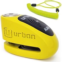 Urban UR910Y Motorcycle Lock with/Without Alarm 120 dB, Yellow+Black Painted Stainless Steel +Deterrent, SRA & Sold Secure Gold Approved, Double Lock 10 mm, CR2 Battery, Wheel Disc Brake