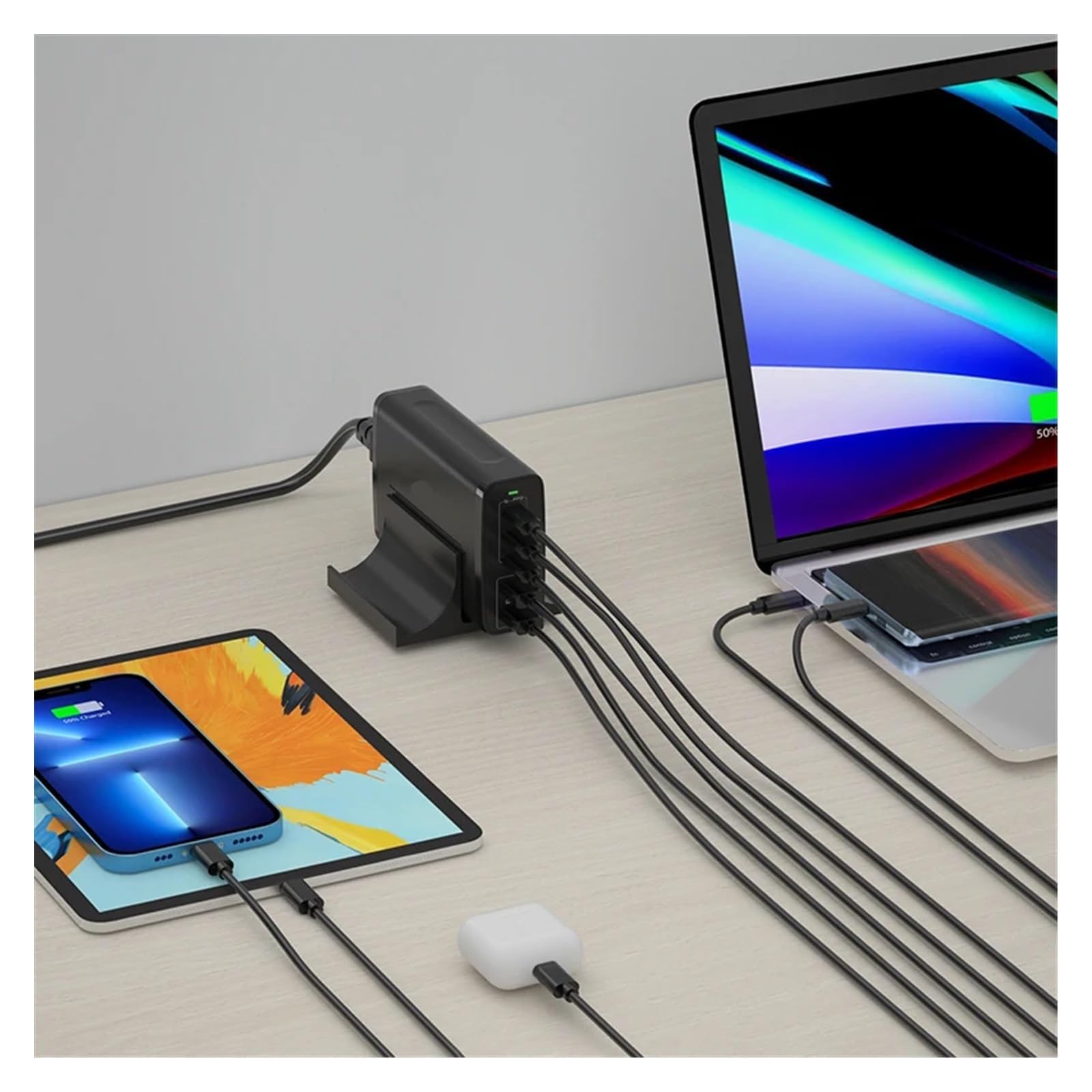 Ładowarka USB, Ładowarka USB C 245 W 5 portów Stacja szybkiego ładowania GaN PD Zasilacz 140 W PD3.1/PPS/QC4+/QC3.0,obsługuje wiele szybkiego ładowania(3pin Plug)