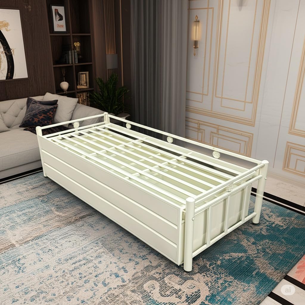 Hamza Tech Metal Diwan Bed with Pull-Out Storage Trolley – Convertible Sofa Bed for Living Room & Bedroom – Single to Quee... - Review, Price and Buying Guide