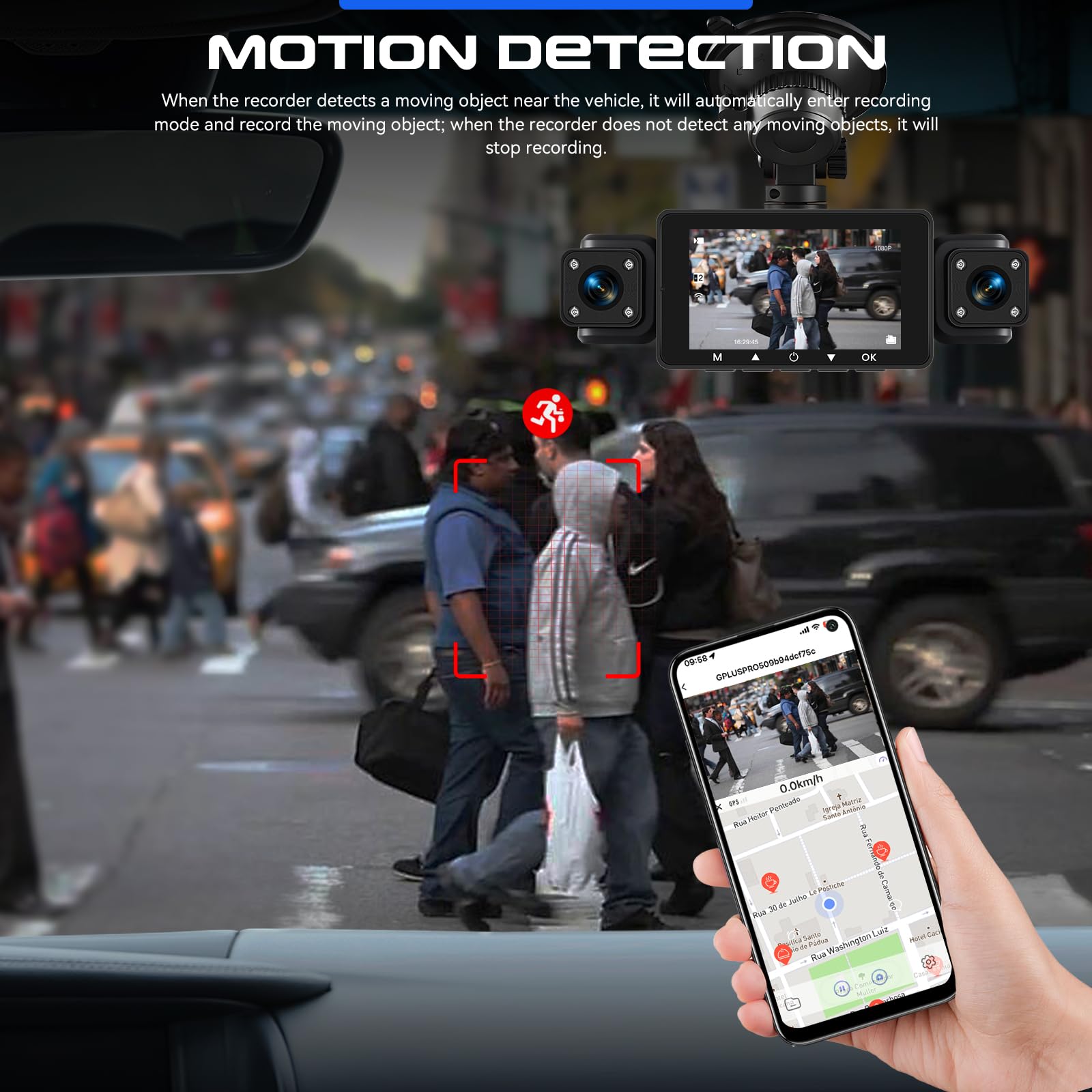 360 Degré 4 Canaux Tout Autour 1080P Car Dash Cam, 3 Pouces IPS Ecran avec WiFi/64GB/G-Sensor/Caméra Arrière/Mode Parking 24H/Vision de Nuit/Enregistrement en Boucle