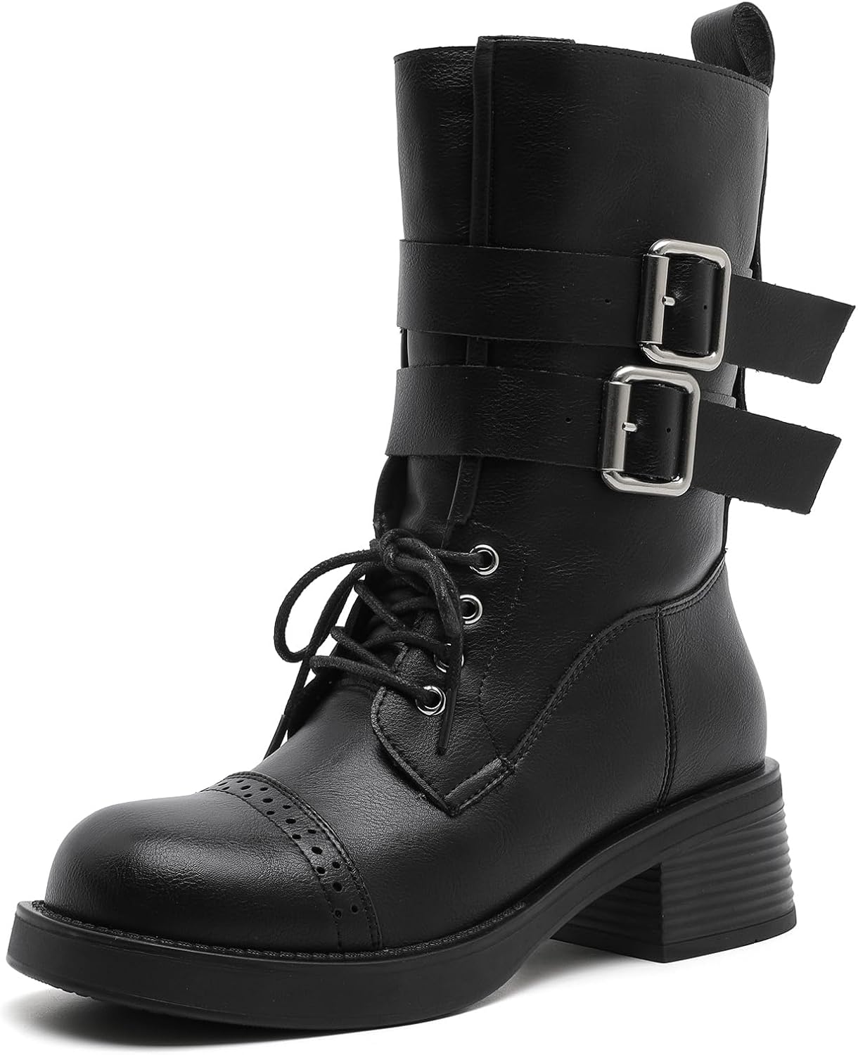 Women's Combat Boots - Lace-Up & Zipper Closure