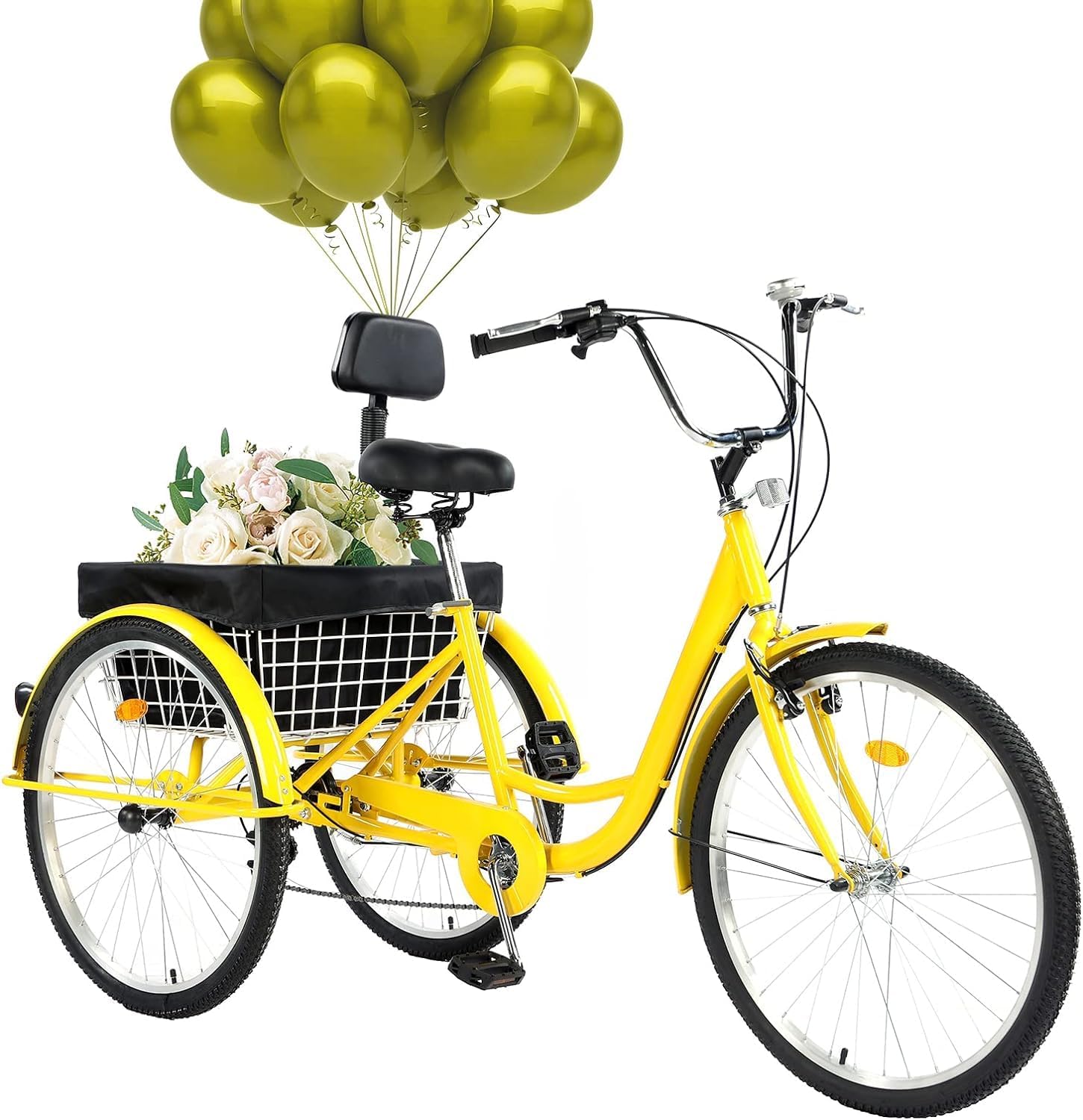 Adult Tricycle 24/26inch 7 Speed, 3 Wheel Mountain Trikes, Three Wheeled Bikes with Basket & Backrest Seat for Seniors, Women, Men, Multiple Colors