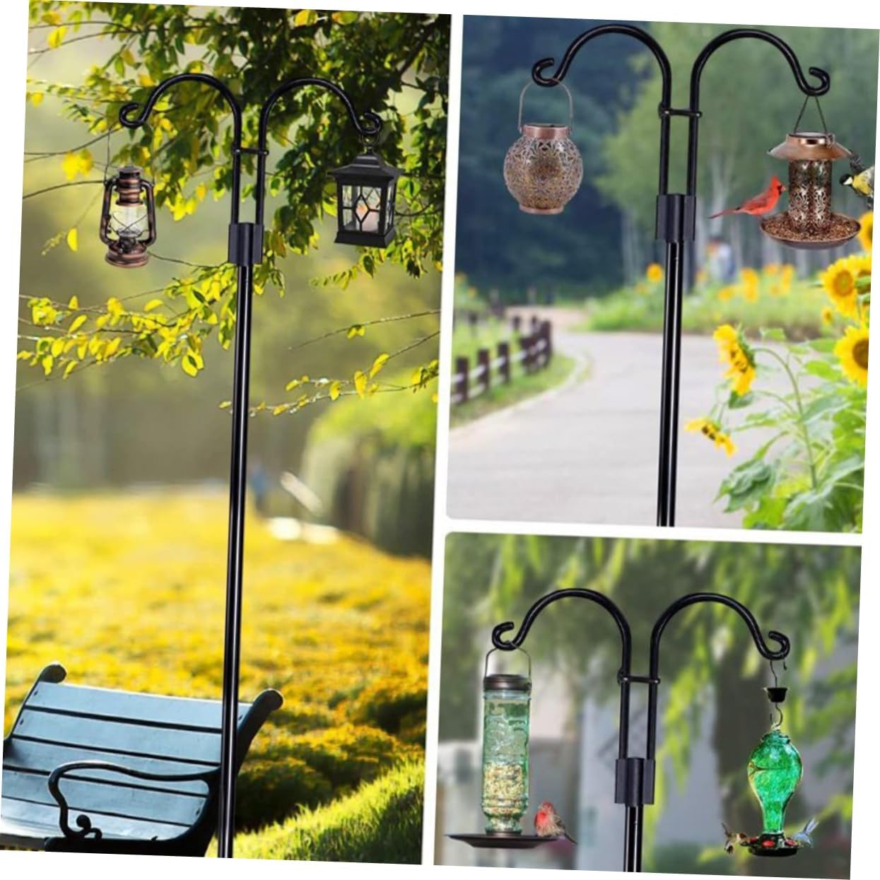 Shepherd Hook for Garden Double Hook Outdoor Plant Hanger Metal Decor for Hanging Solar Lights Lanterns Flower Pots and Bird Feeders