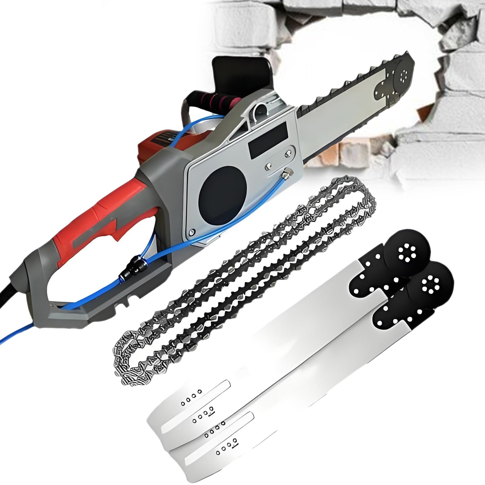 Motosierra eléctrica para muros, con Profundidad de Corte de 35/48 cm, Equipo Industrial para Cortar hormigón con Bomba de Agua, 2 Cadenas y 2 Barras guía para Granito 350mm