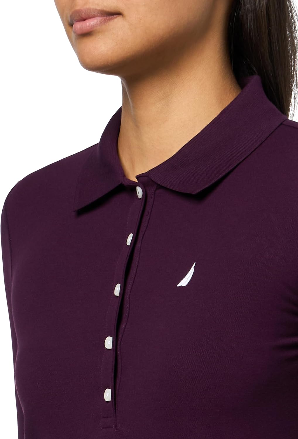 Nautica Womens Long Sleeve Solid Collared Polo Shirt - Image 3