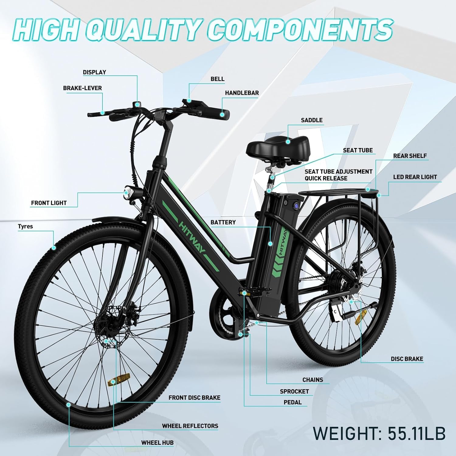 HITWAY Vélo Électrique 26 Pouces Vélo Électrique Femme et Homme,Moteur 250W,Batterie 36V/8,4Ah,Max 25km/h,Pédalage Assisté,Autonomie 35-70km,Adulte Unisexe