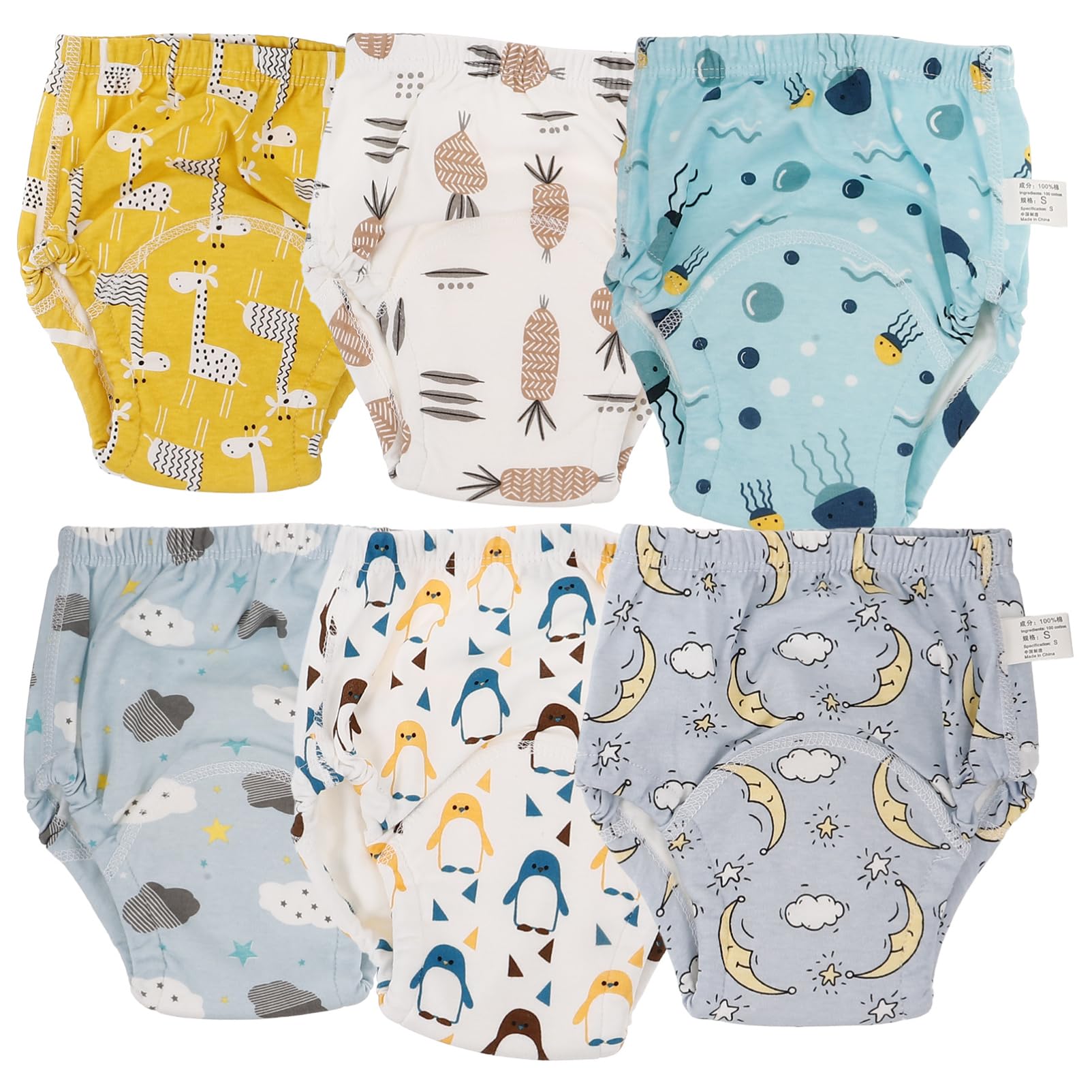 Abaodam 6 Stück Wiederverwendbare Babywindelhosen aus Baumwolle Trainingshosen für Babys und Kleinkinder Bequem Passform 0-9kg